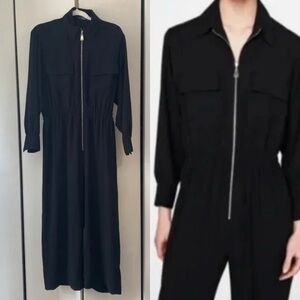 Zara Black Long Sleeve Zip-Front Jumpsuit